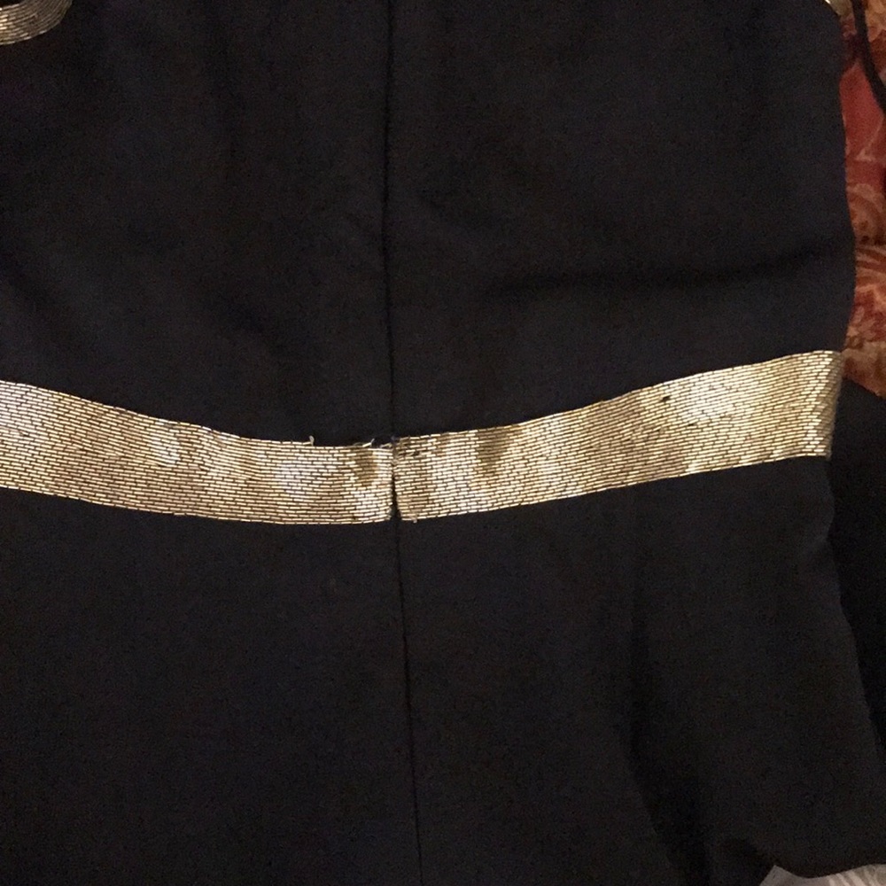Reem Acra Black Silk Gold Beaded Detail Gown Sz 10 - Picture 6 of 8